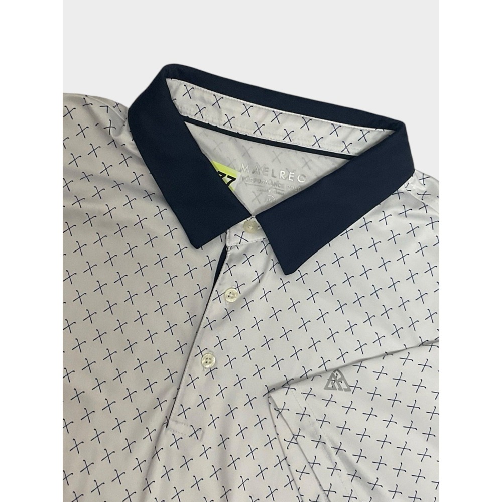 Maelreg Polo Shirt Mens 3XL White All Over Print Golf Clubs Performance Wicking